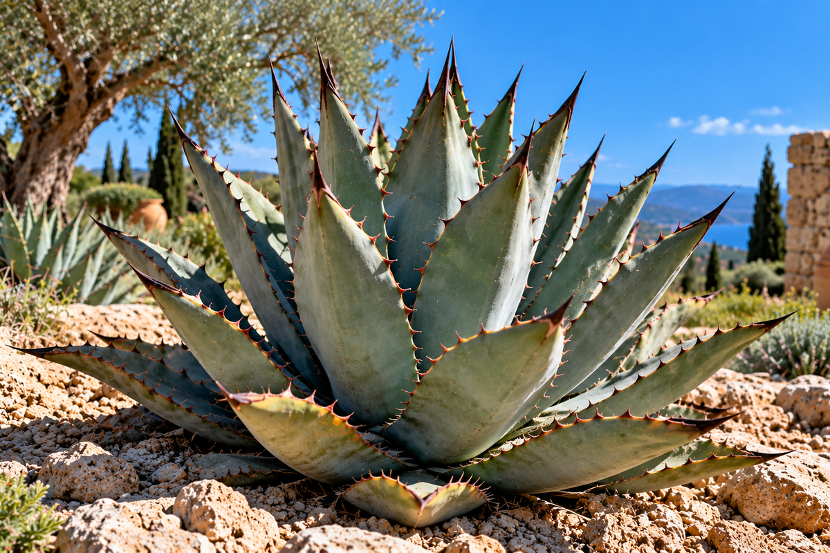 Agave macroacantha in mediterrane tuin, afzonderlijk gegenereerde hoofdfoto